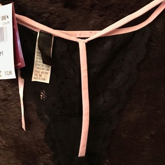 Pink Satin Trimmed Black Stretch Lace Slip NWT - Picture 5 of 7